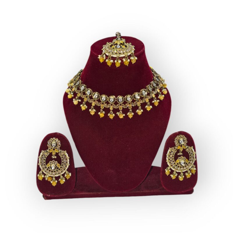 Oval Floral Delight Mehandi Plated Reverse AD Long Necklace Set - Image 10