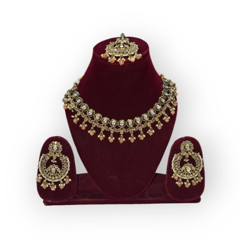 Oval Floral Delight Mehandi Plated Reverse AD Long Necklace Set - Image 11