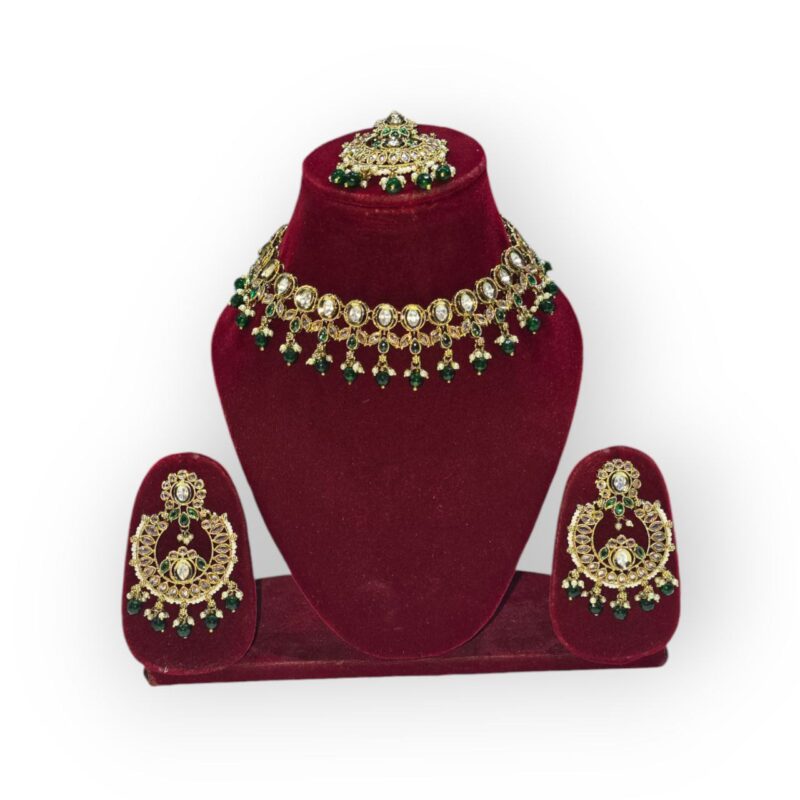 Oval Floral Delight Mehandi Plated Reverse AD Long Necklace Set - Image 8