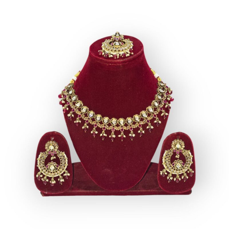 Oval Floral Delight Mehandi Plated Reverse AD Long Necklace Set - Image 6