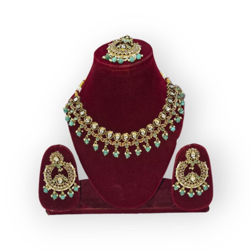 Oval Floral Delight Mehandi Plated Reverse AD Long Necklace Set - Image 5