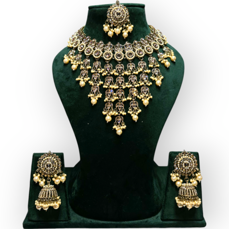 Gold Plated Polki Revers ad Traditional Layering Necklace Set with Earrings & Maang Tikka Jewellery Set - Image 5