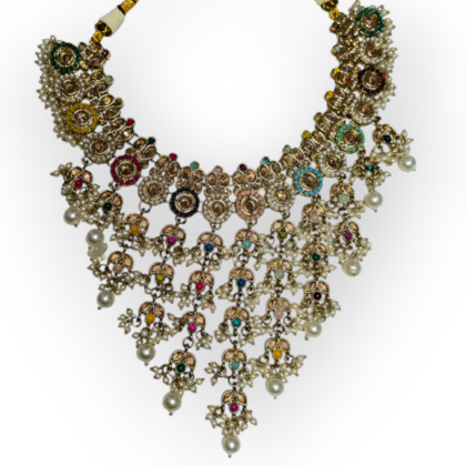 Gold Plated Polki Revers ad Traditional Layering Necklace Set with Earrings & Maang Tikka Jewellery Set