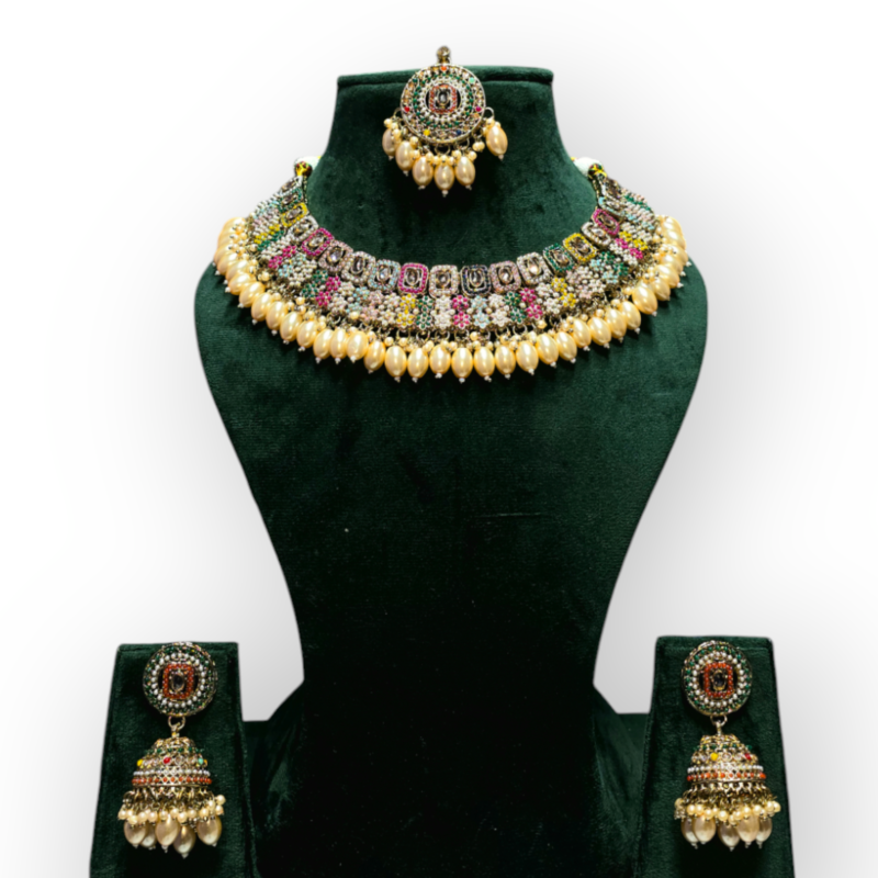 Pakistani jewelry Set Mehndi Polish, Indian jewelry Set , personalized jewelry , Necklace, Earrings - Image 4