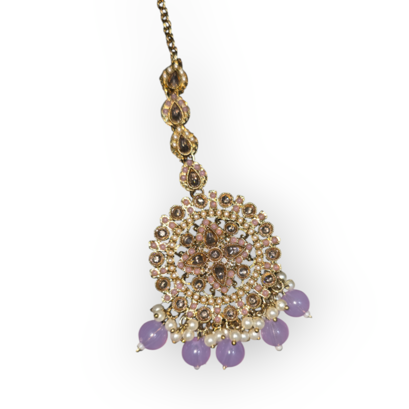 Gold Plated Polki Revers ad Traditional Necklace Set with Earrings & Maang Tikka Jewellery Set - Image 3