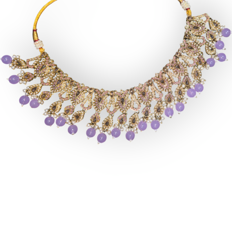 Gold Plated Polki Revers ad Traditional Necklace Set with Earrings & Maang Tikka Jewellery Set - Image 2