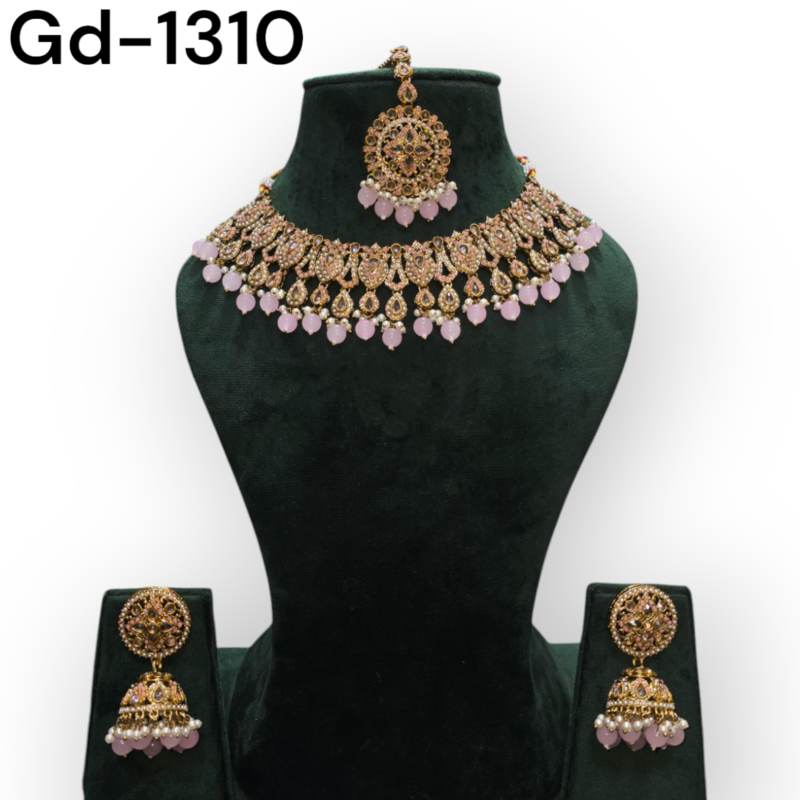 Gold Plated Polki Revers ad Traditional Necklace Set with Earrings & Maang Tikka Jewellery Set - Image 8