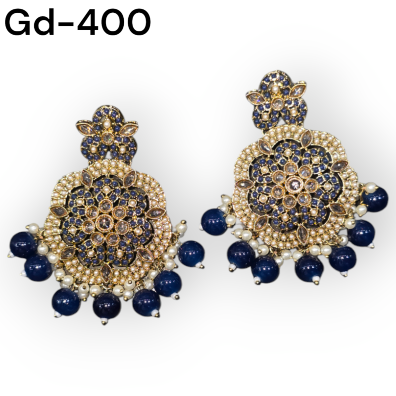 Antique Reverse Ad Stone Earring With Mehndi Plating - Image 8