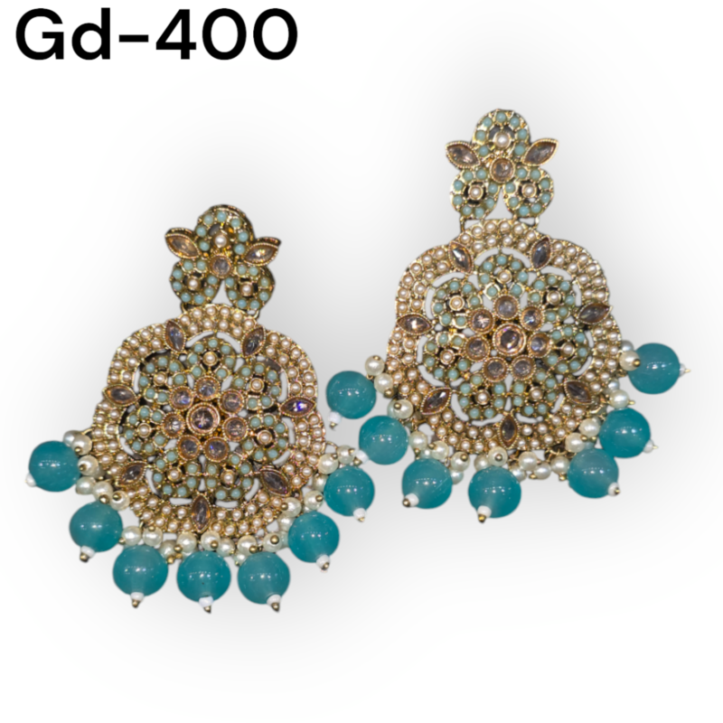 Antique Reverse Ad Stone Earring With Mehndi Plating - Image 7