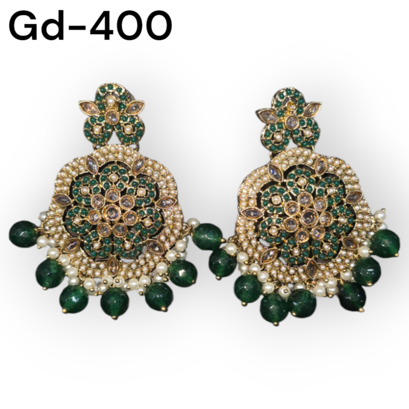 Antique Reverse Ad Stone Earring With Mehndi Plating - Image 6