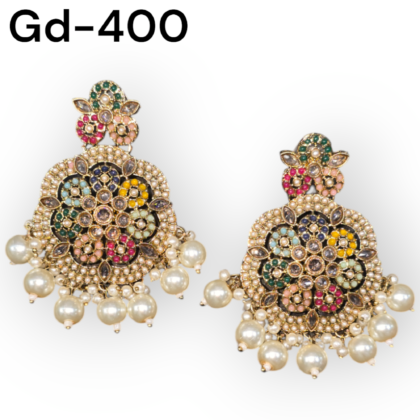 Antique Reverse Ad Stone Earring With Mehndi Plating