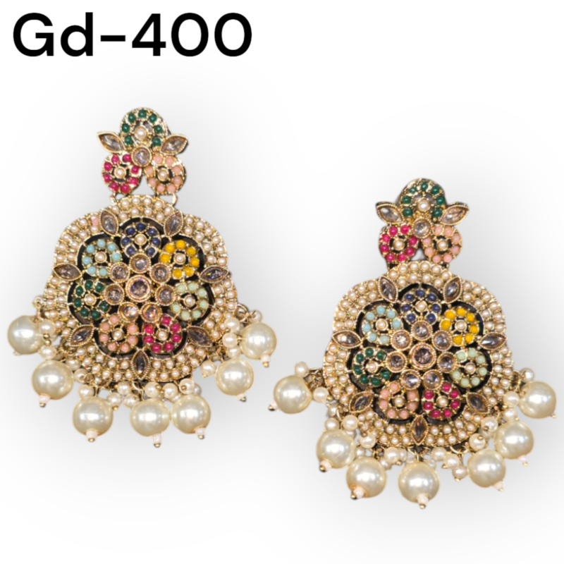 Antique Reverse Ad Stone Earring With Mehndi Plating