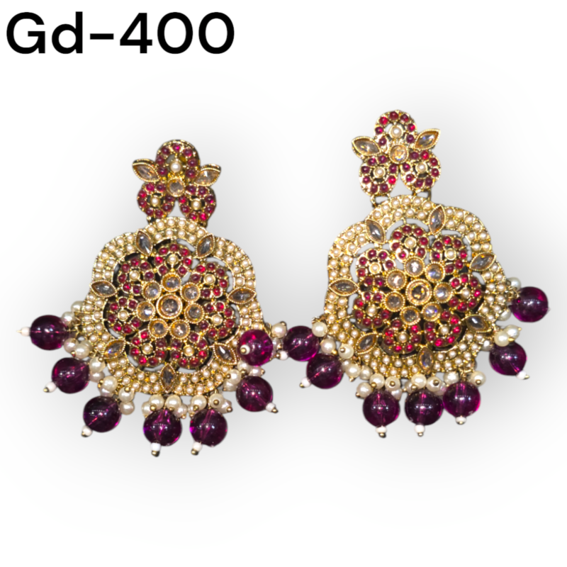 Antique Reverse Ad Stone Earring With Mehndi Plating - Image 4