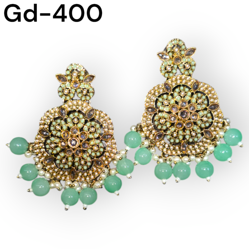 Antique Reverse Ad Stone Earring With Mehndi Plating - Image 3