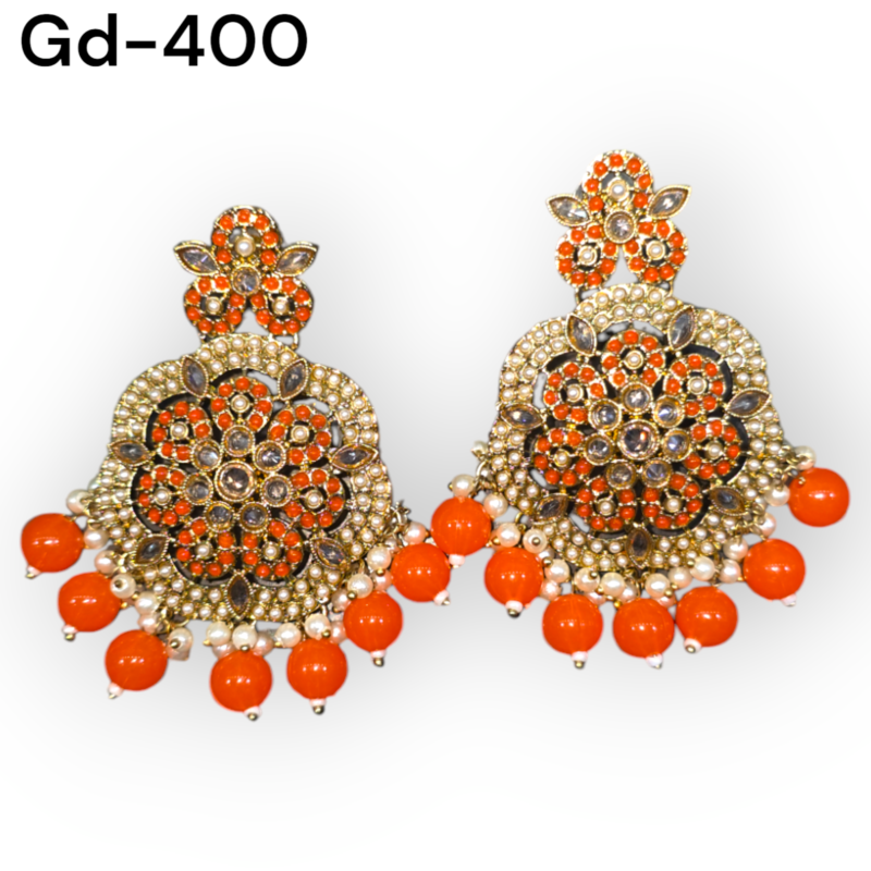 Antique Reverse Ad Stone Earring With Mehndi Plating - Image 2