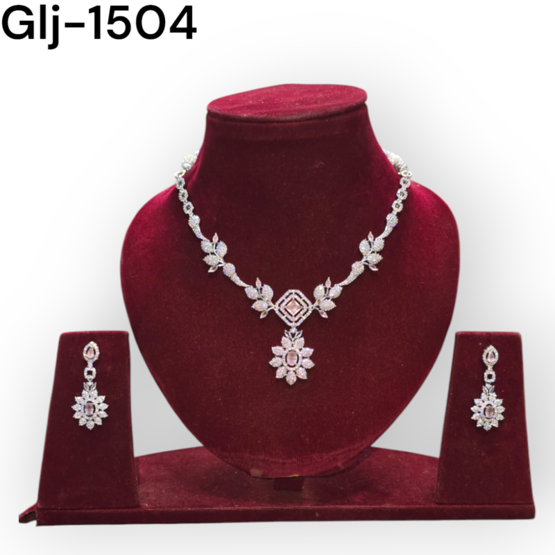 Rhodium-Plated American Diamond Necklace With Earrings Jewellery Set For Girls and Women - Image 3