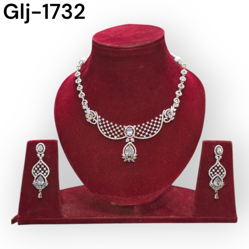 Rhodium-Plated American Diamond Necklace With Earrings Jewellery Set For Girls and Women - Image 5