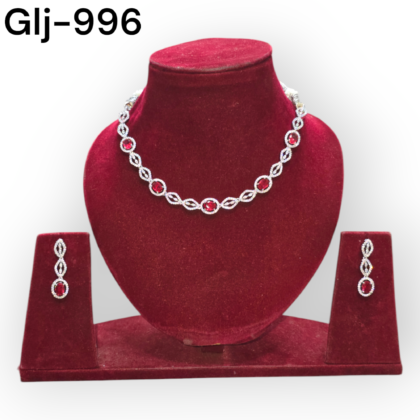 Rhodium-Plated American Diamond Necklace With Earrings Jewellery Set For Girls and Women