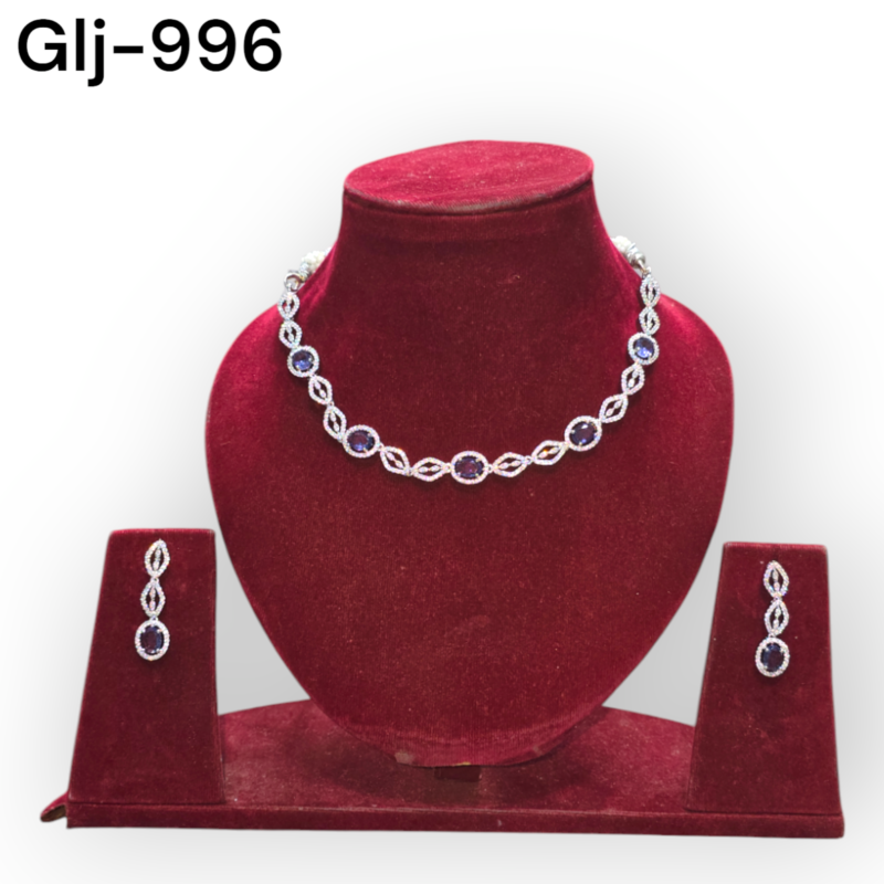 Rhodium-Plated American Diamond Necklace With Earrings Jewellery Set For Girls and Women - Image 3