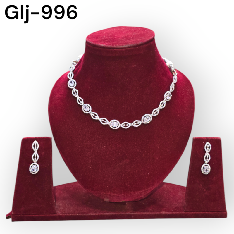 Rhodium-Plated American Diamond Necklace With Earrings Jewellery Set For Girls and Women - Image 2