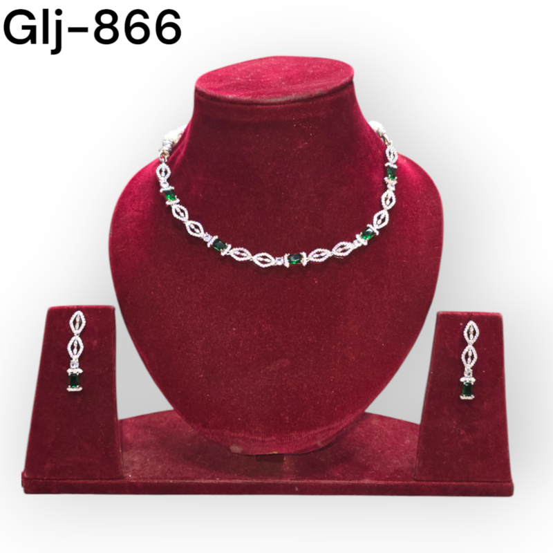 Rhodium-Plated American Diamond Necklace With Earrings Jewellery Set For Girls and Women - Image 3
