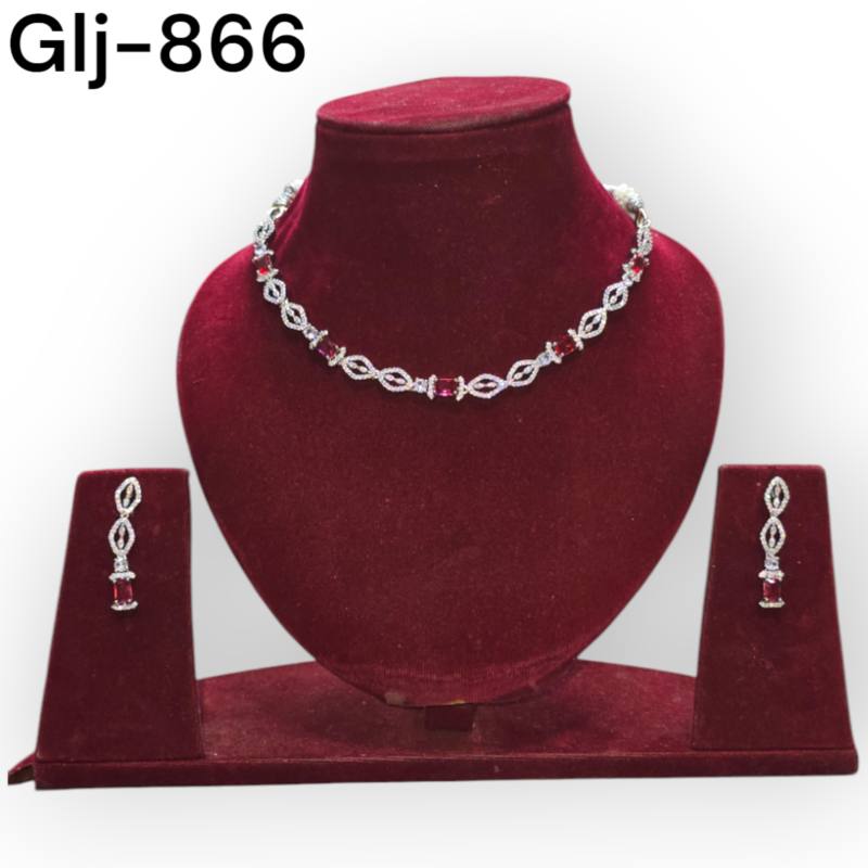 Rhodium-Plated American Diamond Necklace With Earrings Jewellery Set For Girls and Women - Image 2