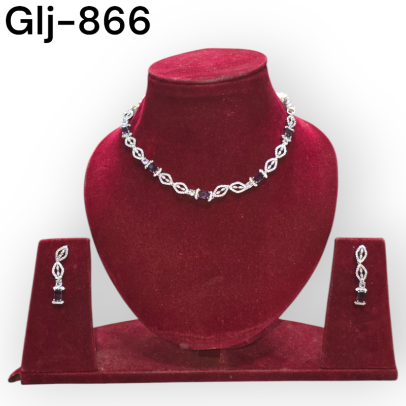 Rhodium-Plated American Diamond Necklace With Earrings Jewellery Set For Girls and Women - Image 4