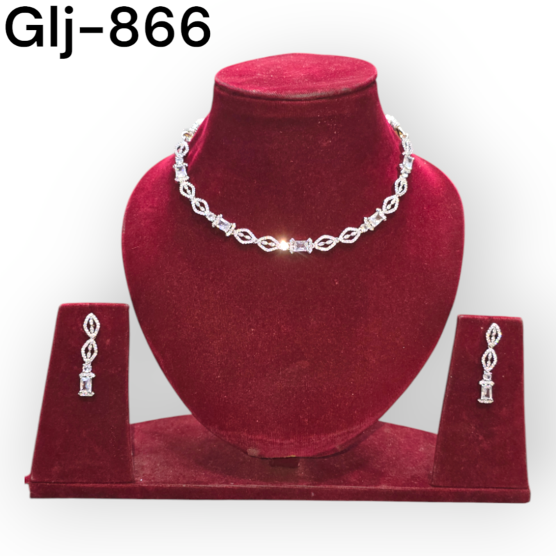 Rhodium-Plated American Diamond Necklace With Earrings Jewellery Set For Girls and Women