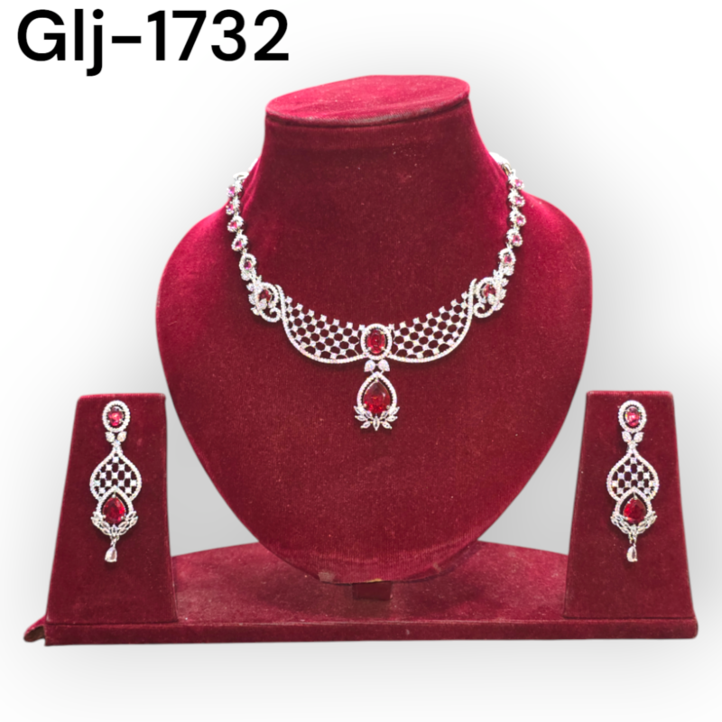 Rhodium-Plated American Diamond Necklace With Earrings Jewellery Set For Girls and Women - Image 2