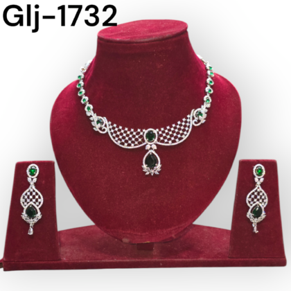 Rhodium-Plated American Diamond Necklace With Earrings Jewellery Set For Girls and Women