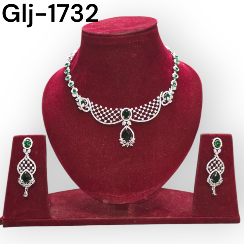 Rhodium-Plated American Diamond Necklace With Earrings Jewellery Set For Girls and Women