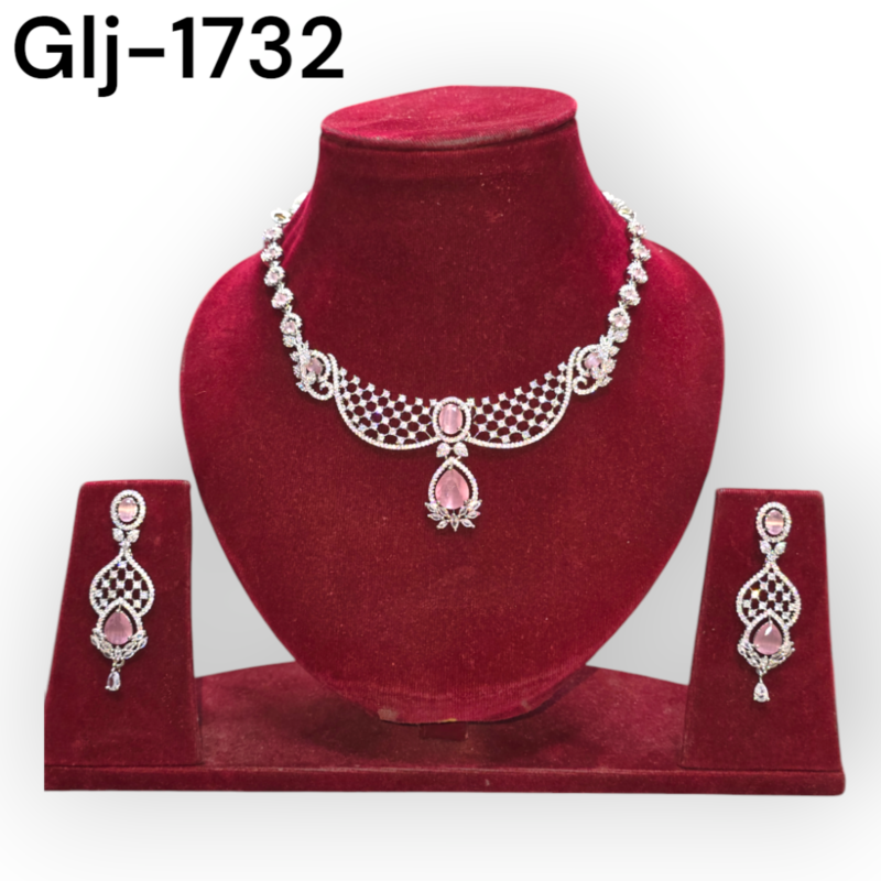 Rhodium-Plated American Diamond Necklace With Earrings Jewellery Set For Girls and Women - Image 4