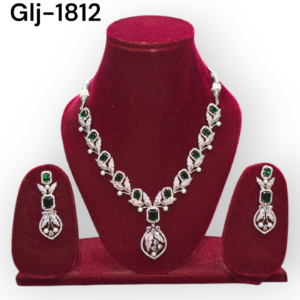 Rhodium-Plated American Diamond Necklace With Earrings Jewellery Set For Girls and Women