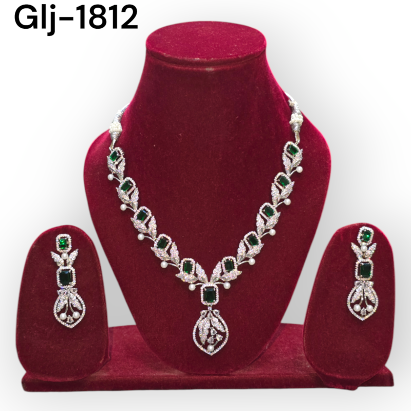 Rhodium-Plated American Diamond Necklace With Earrings Jewellery Set For Girls and Women