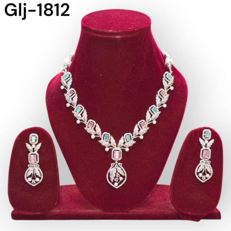Rhodium-Plated American Diamond Necklace With Earrings Jewellery Set For Girls and Women - Image 5