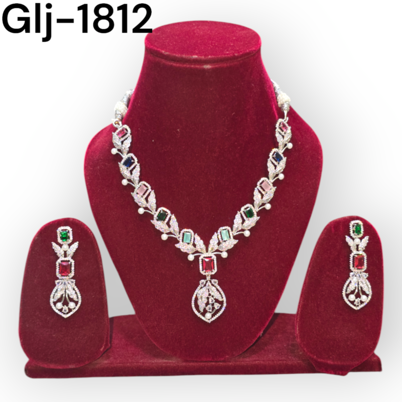 Rhodium-Plated American Diamond Necklace With Earrings Jewellery Set For Girls and Women - Image 4