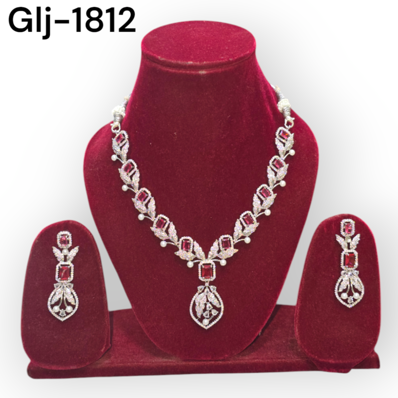 Rhodium-Plated American Diamond Necklace With Earrings Jewellery Set For Girls and Women - Image 2