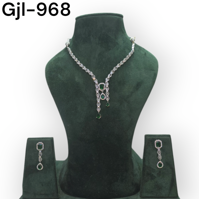 Rhodium-Plated American Diamond Necklace With Earrings Jewellery Set For Girls and Women - Image 2