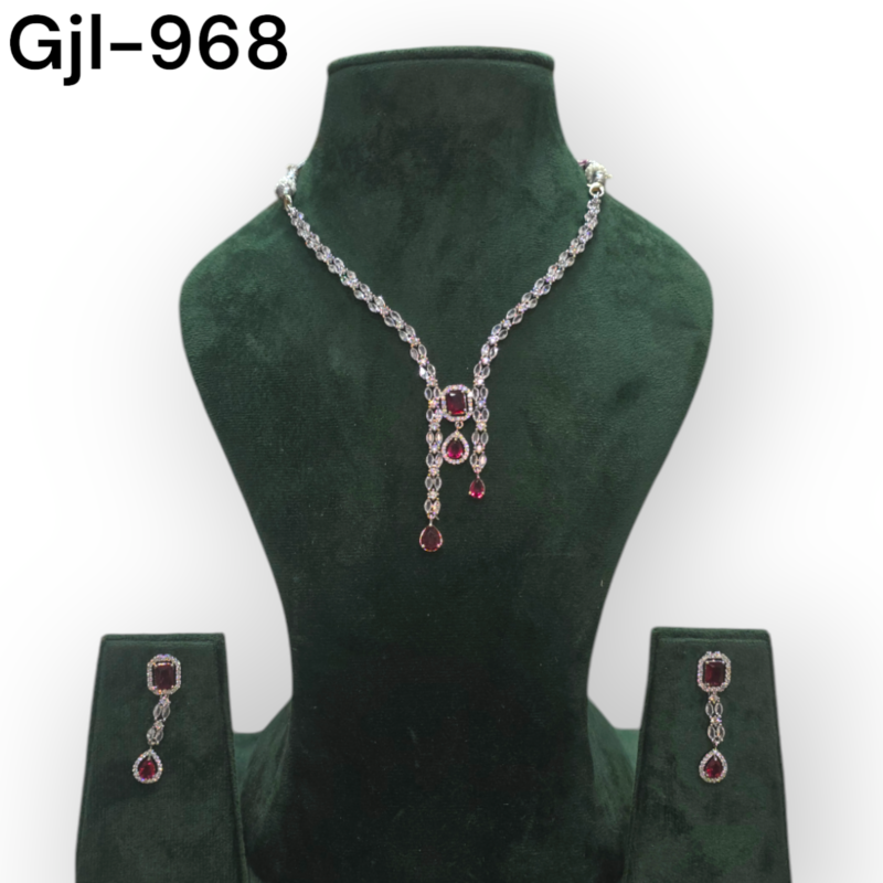 Rhodium-Plated American Diamond Necklace With Earrings Jewellery Set For Girls and Women - Image 3