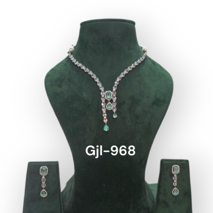Rhodium-Plated American Diamond Necklace With Earrings Jewellery Set For Girls and Women