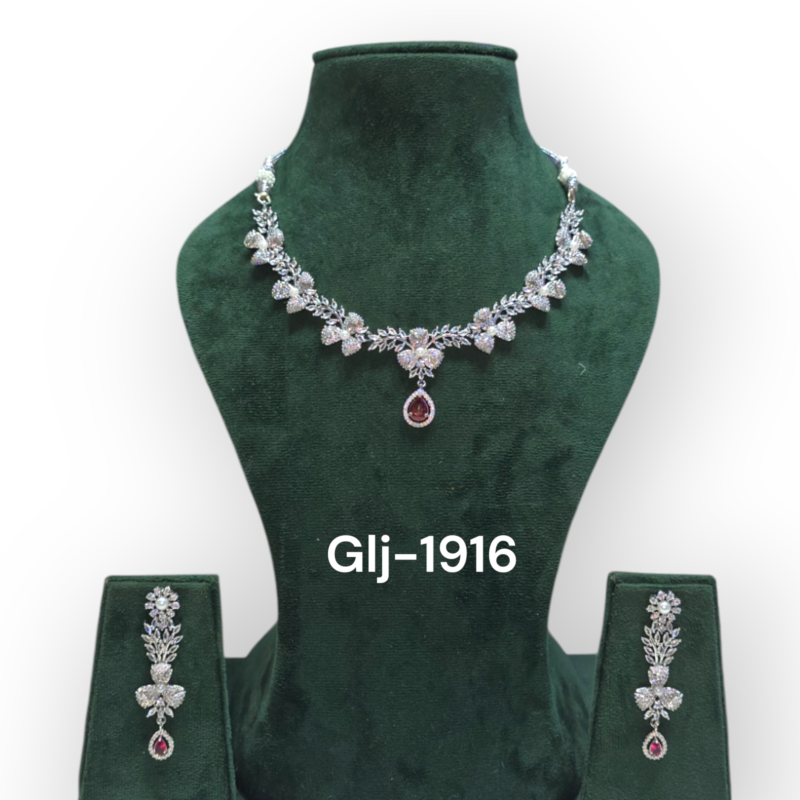 Rhodium-Plated American Diamond Necklace With Earrings Jewellery Set For Girls and Women - Image 2