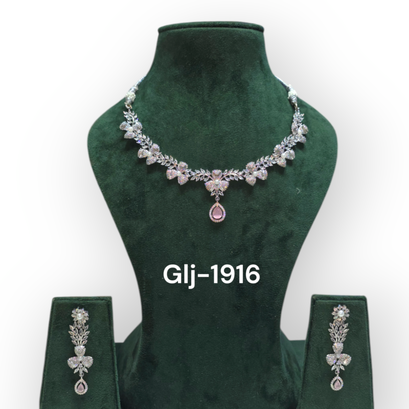 Rhodium-Plated American Diamond Necklace With Earrings Jewellery Set For Girls and Women - Image 3