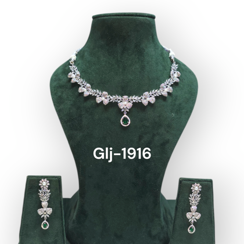 Rhodium-Plated American Diamond Necklace With Earrings Jewellery Set For Girls and Women - Image 4