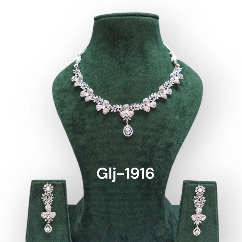 Rhodium-Plated American Diamond Necklace With Earrings Jewellery Set For Girls and Women - Image 5