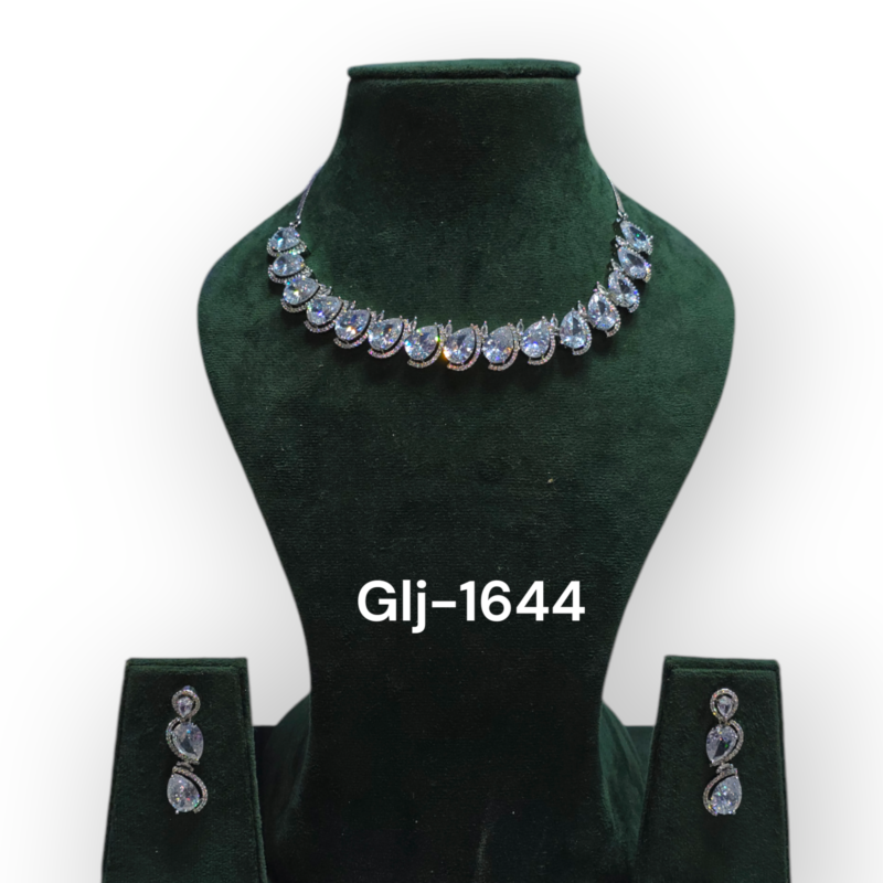 Rhodium-Plated American Diamond Necklace With Earrings Jewellery Set For Girls and Women - Image 2