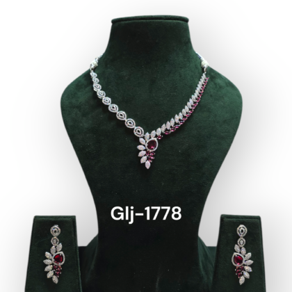 Rhodium-Plated American Diamond Necklace With Earrings Jewellery Set For Girls and Women