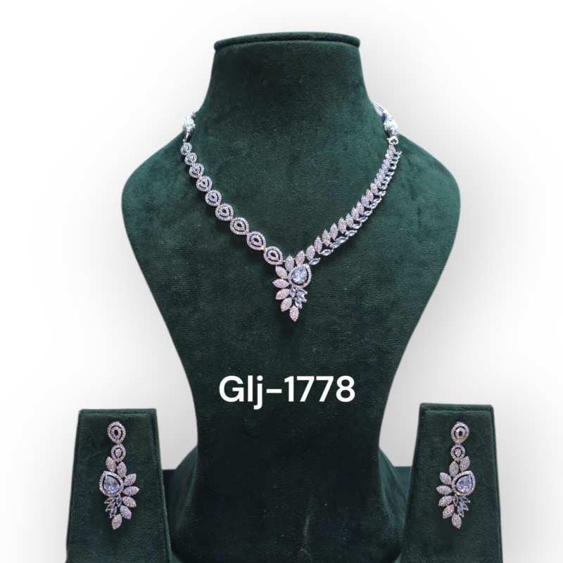 Rhodium-Plated American Diamond Necklace With Earrings Jewellery Set For Girls and Women - Image 4