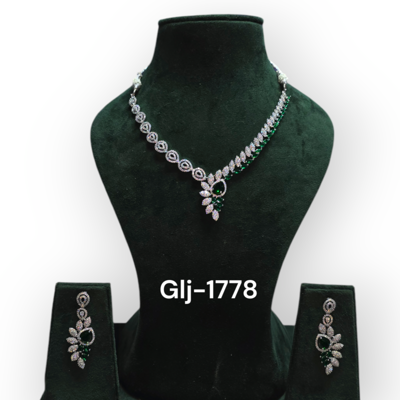 Rhodium-Plated American Diamond Necklace With Earrings Jewellery Set For Girls and Women - Image 3