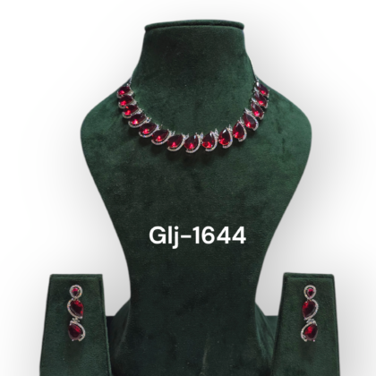 Rhodium-Plated American Diamond Necklace With Earrings Jewellery Set For Girls and Women