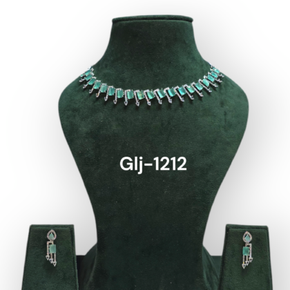Rhodium-Plated American Diamond Studded Quadrate Shaped Necklace With Earrings Jewellery Set For Girls and Women